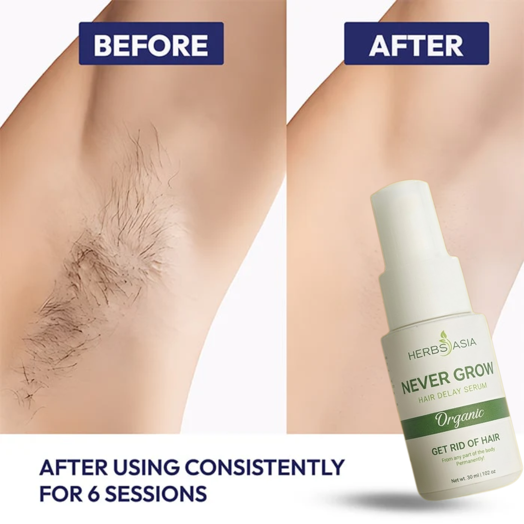 Herbs Asia Never Grow Hair Delay Serum | Permanent Hair Growth Inhibitor for Face & Body | Buy 1 Get 1 Free