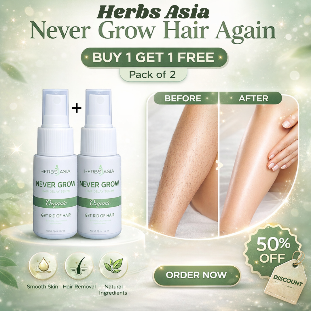 Herbs Asia Never Grow Hair Delay Serum | Permanent Hair Growth Inhibitor for Face & Body | Buy 1 Get 1 Free