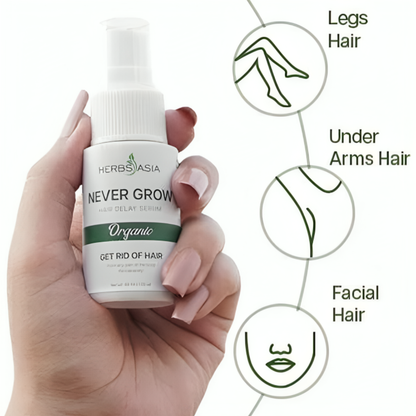 Herbs Asia Never Grow Hair Delay Serum | Permanent Hair Growth Inhibitor for Face & Body | Buy 1 Get 1 Free