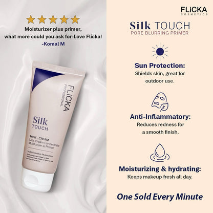 Flicka Silk Touch 3 in 1 Moisturizer and Primer for Face | Long-Lasting, Flawless and Dewy Makeup Base | Pore Minimizer | All Skin Types