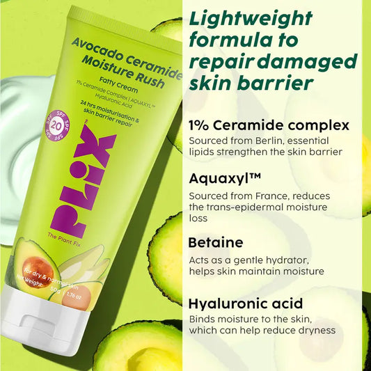Avocado Ceramide Moisture Rush Fatty Cream for Barrier Repair & 100 HR Moisture