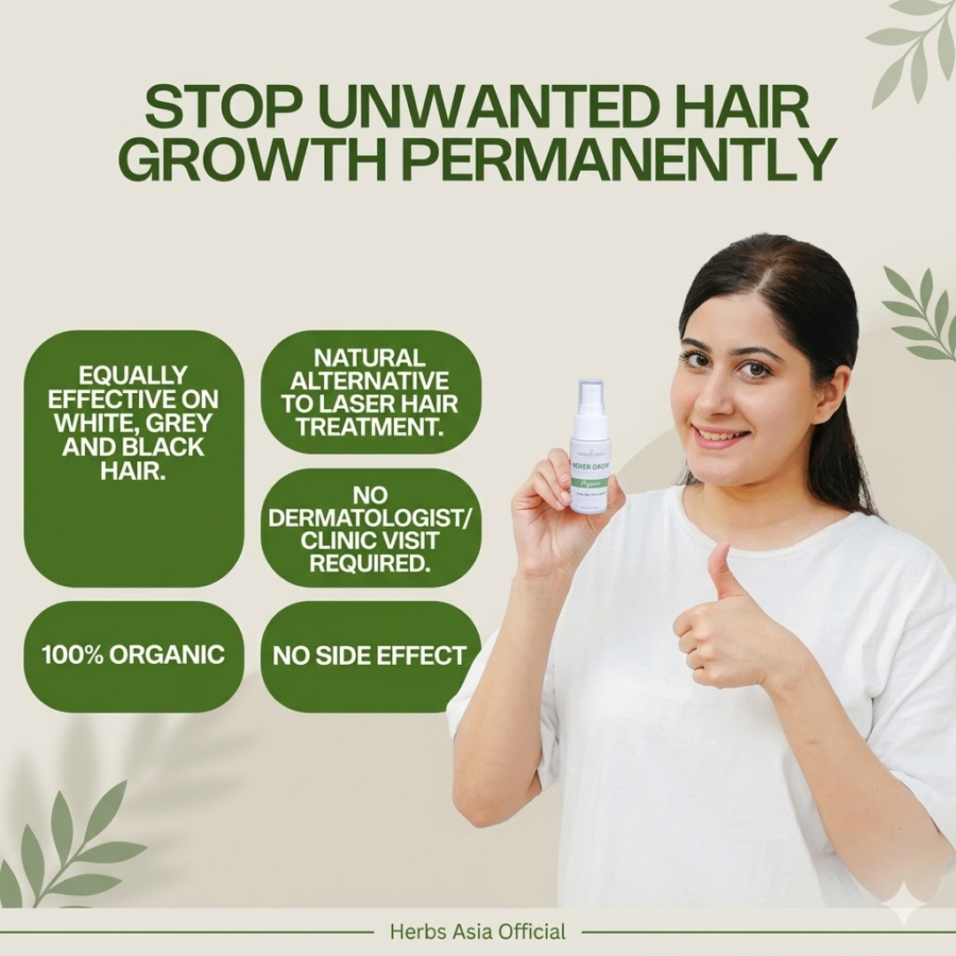 Herbs Asia Never Grow Hair Delay Serum | Permanent Hair Growth Inhibitor for Face & Body | Buy 1 Get 1 Free