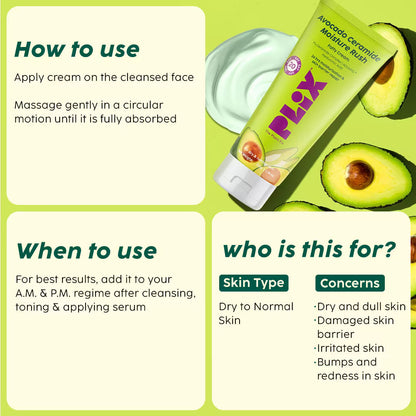 Avocado Ceramide Moisture Rush Fatty Cream for Barrier Repair & 100 HR Moisture