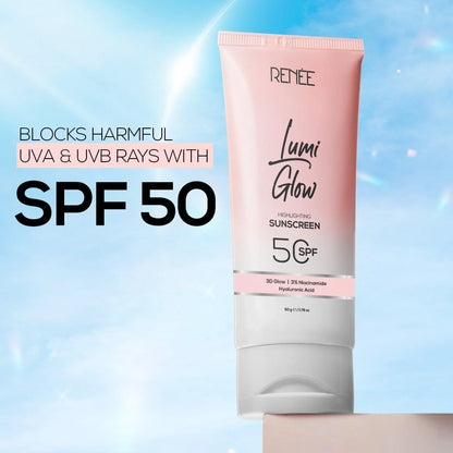 3-in-1 Glowing Sunscreen with SPF 50 , Niacinamide & Hyaluronic Acid (Hydration, Protection & instant Glow)