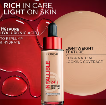 Loreal 2-in-1 Tinted Serum (Skincare with Coverage) having instant glow, moisturizer and plumper skin