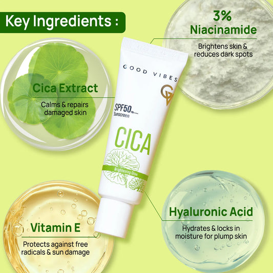Good Vibes CICA Brightening Glow Sunscreen SPF 50 PA++++ |