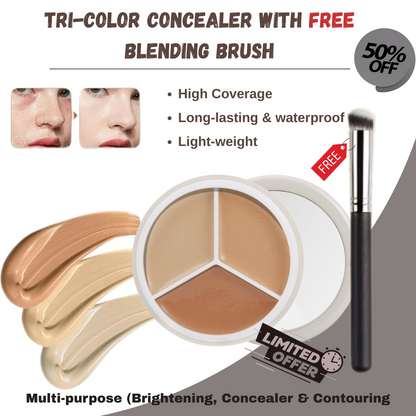 3 in 1 concealer with FREE Blending Brush - For Brightening, Concealing & Contouring