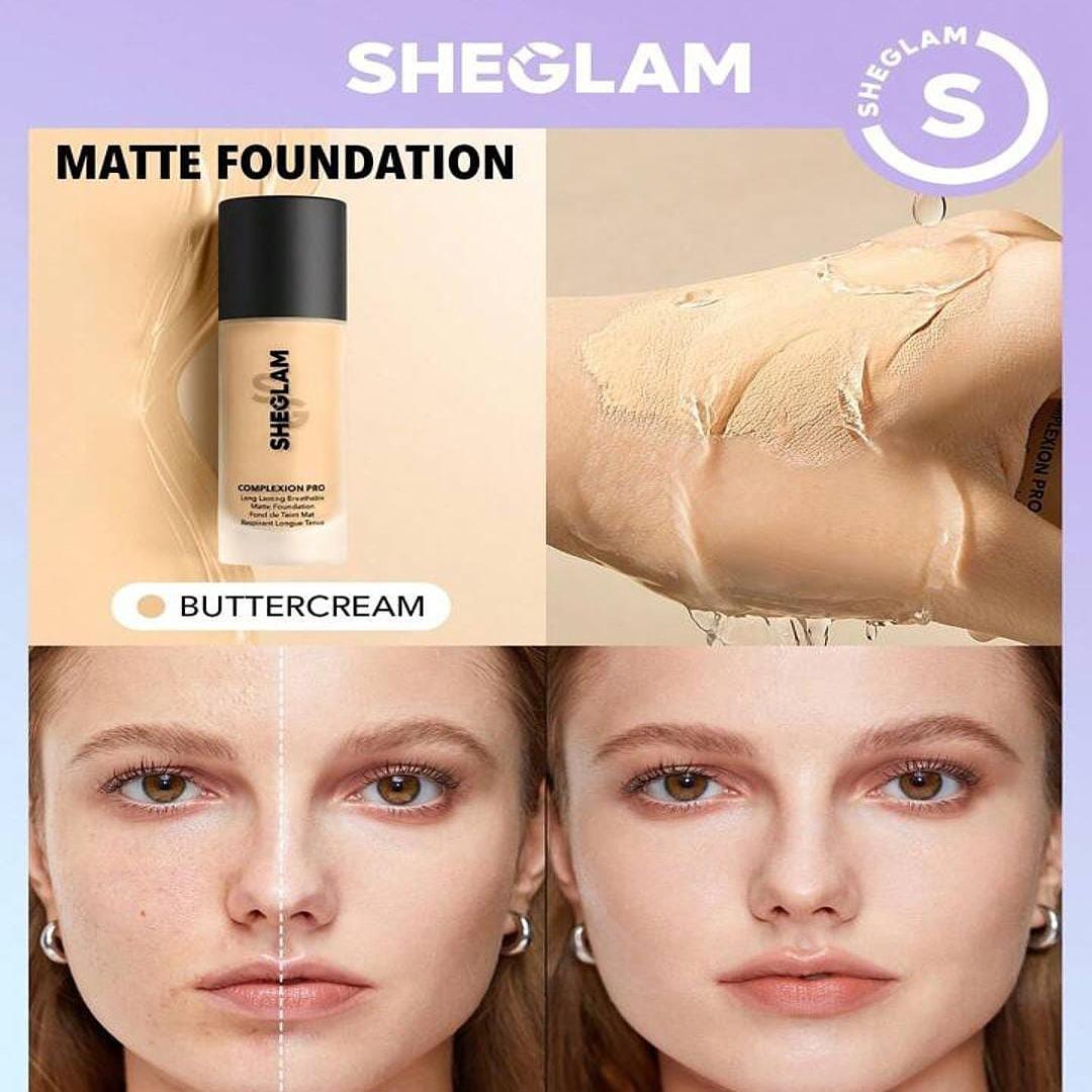 SheGlam Complexion Pro Long Lasting Breathable Matte Foundation and Get Blender Free