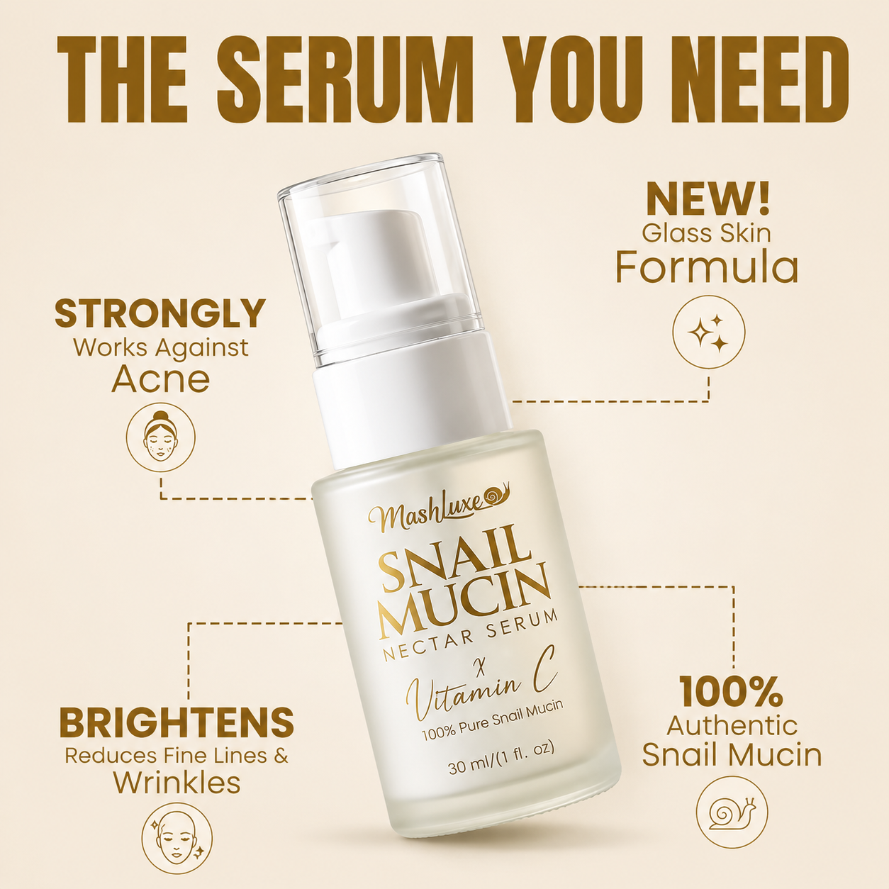 Mashluxe Snail Mucin Crystal Glow Cream & Snail Mucin Vitamin C Serum 30ml Combo