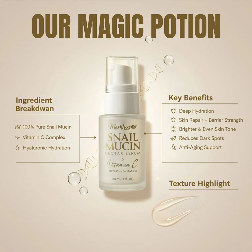 Mashluxe Snail Mucin Crystal Glow Cream & Snail Mucin Vitamin C Serum 30ml Combo